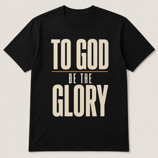 Black UPLIT Softstyle Tee with TO GOD BE THE GLORY front print.