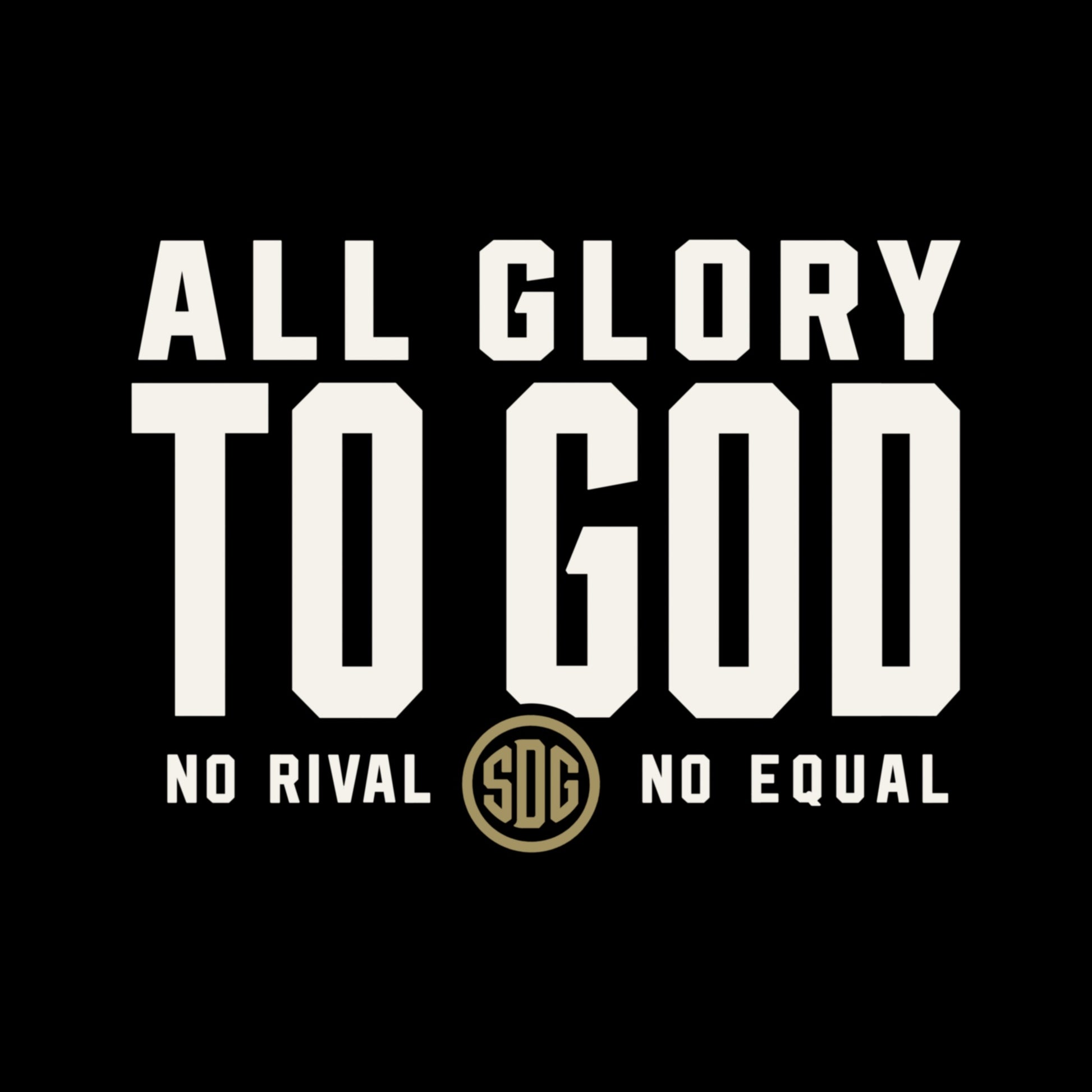 Close-up of the ALL GLORY TO GOD artwork in warm ivory and muted gold.
